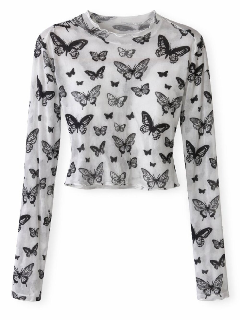 🛍️ 3/10 Unknown Brand Sheer Mesh Butterfly Print Crop Top Fits Like XL